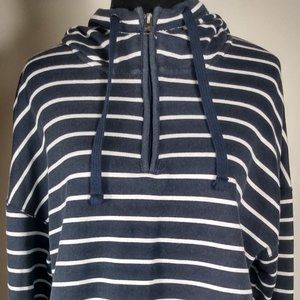 Hollister Navy/White Striped Cropped Hooded Pullover Size: Medium
